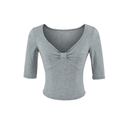 Ruched V-Neck Crop T-Shirt