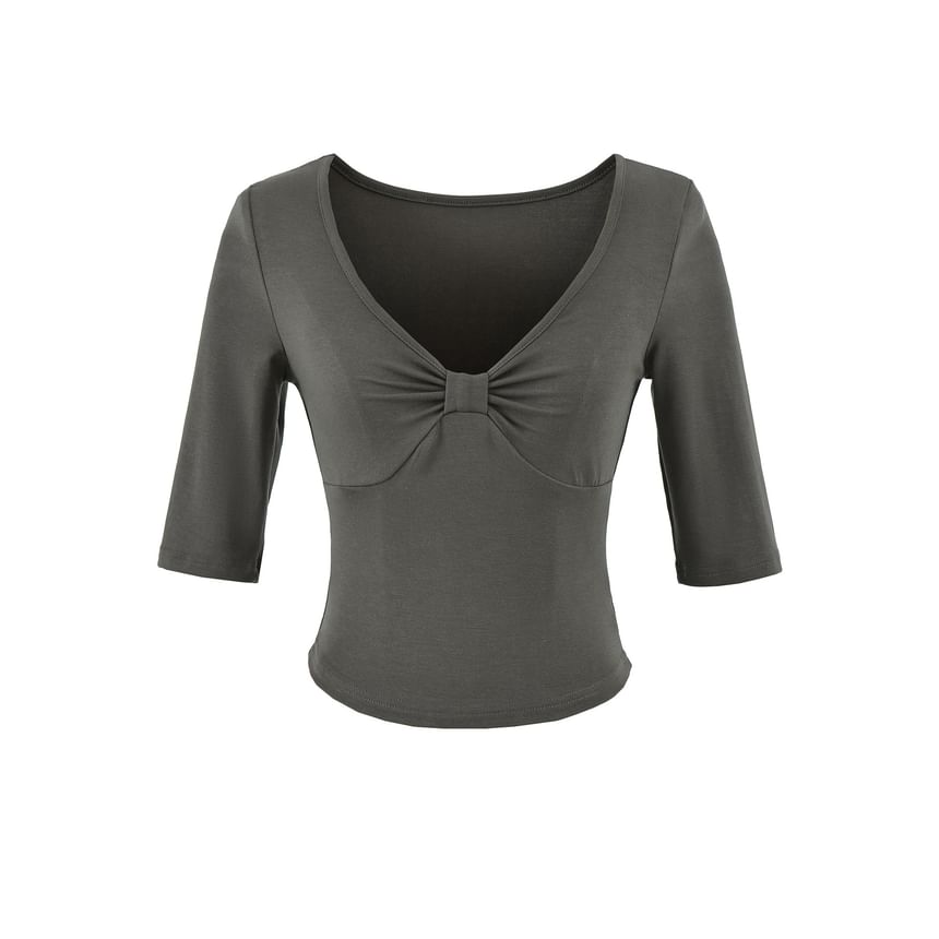 Ruched V-Neck Crop T-Shirt