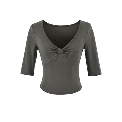 Ruched V-Neck Crop T-Shirt