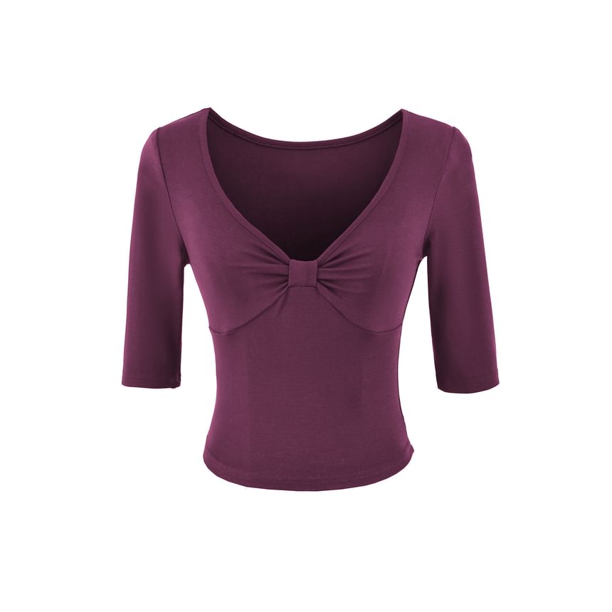 Ruched V-Neck Crop T-Shirt
