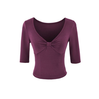 Ruched V-Neck Crop T-Shirt