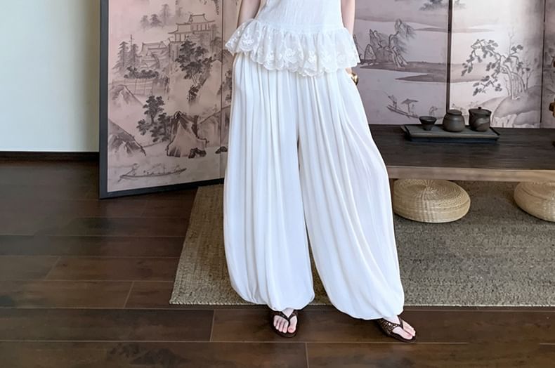Lace Peplum Camisole and Baggy Pants Set