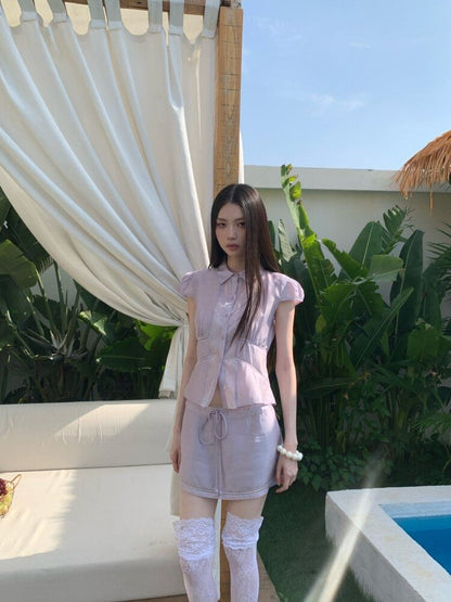 Sheer Panel Crop Blouse and Pencil Skirt Set