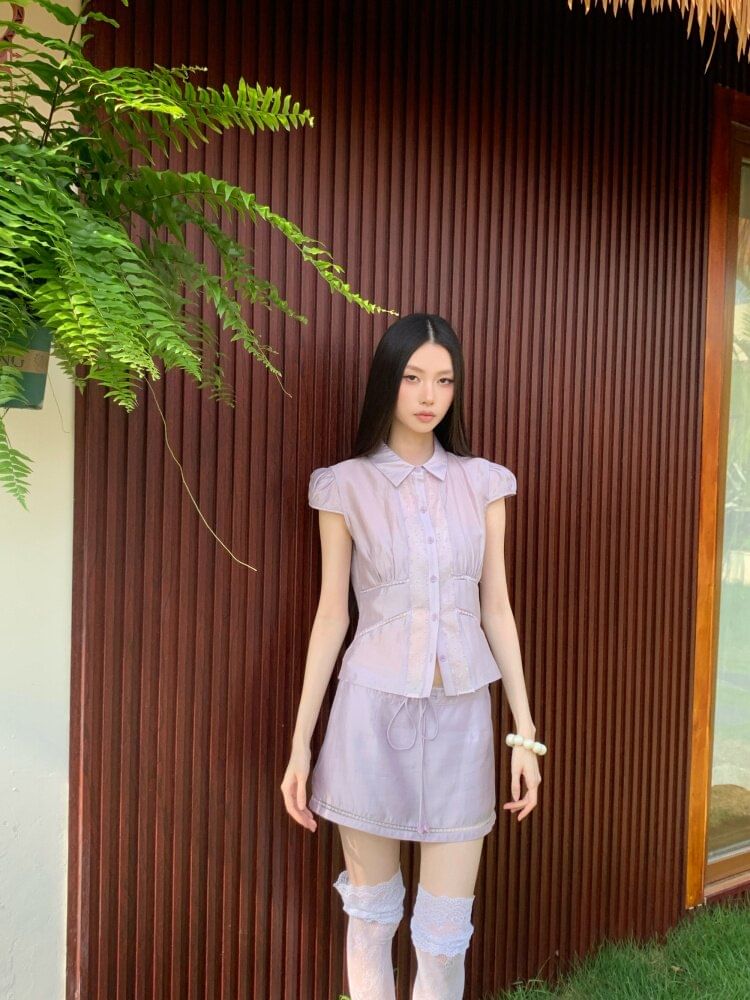 Sheer Panel Crop Blouse and Pencil Skirt Set