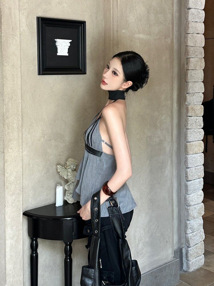 Two Tone Cutout Halter Crop Top