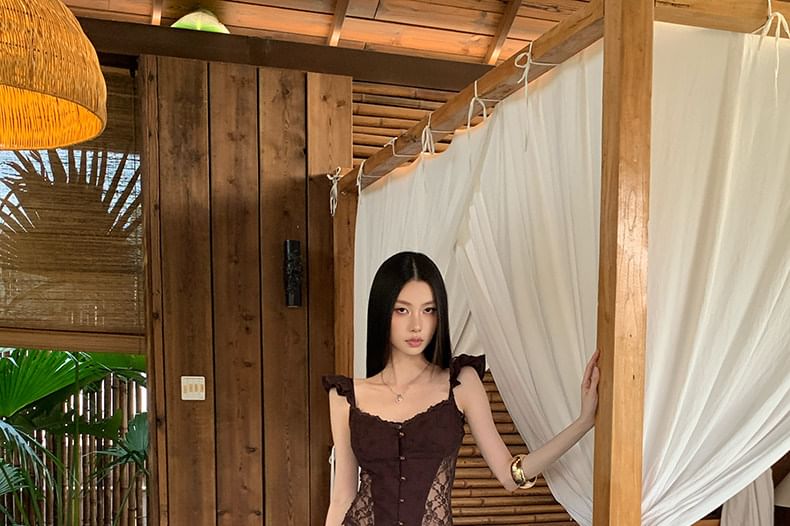 Lace Panel Crop Camisole and Mermaid Skirt