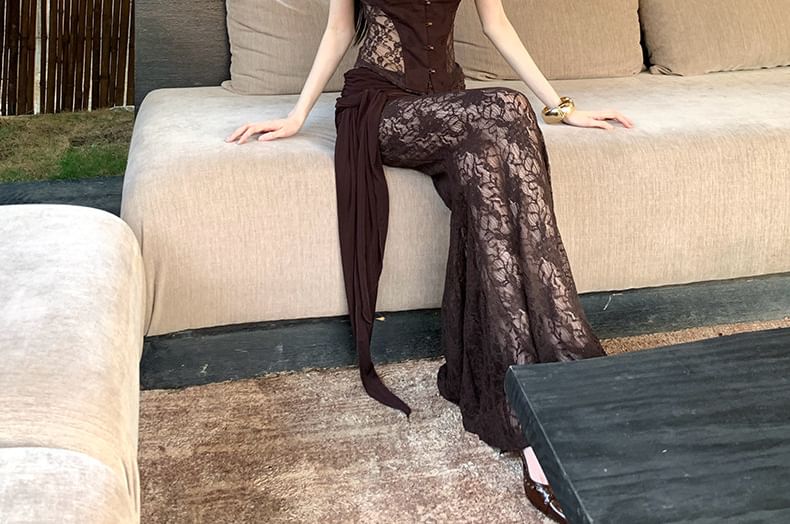 Lace Panel Crop Camisole and Mermaid Skirt