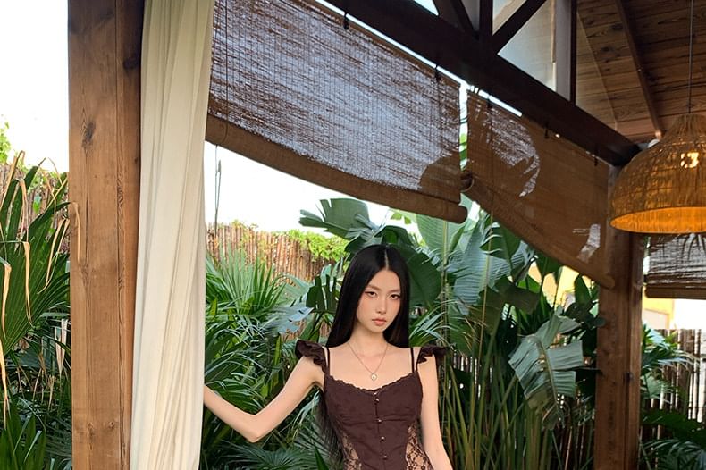 Lace Panel Crop Camisole and Mermaid Skirt
