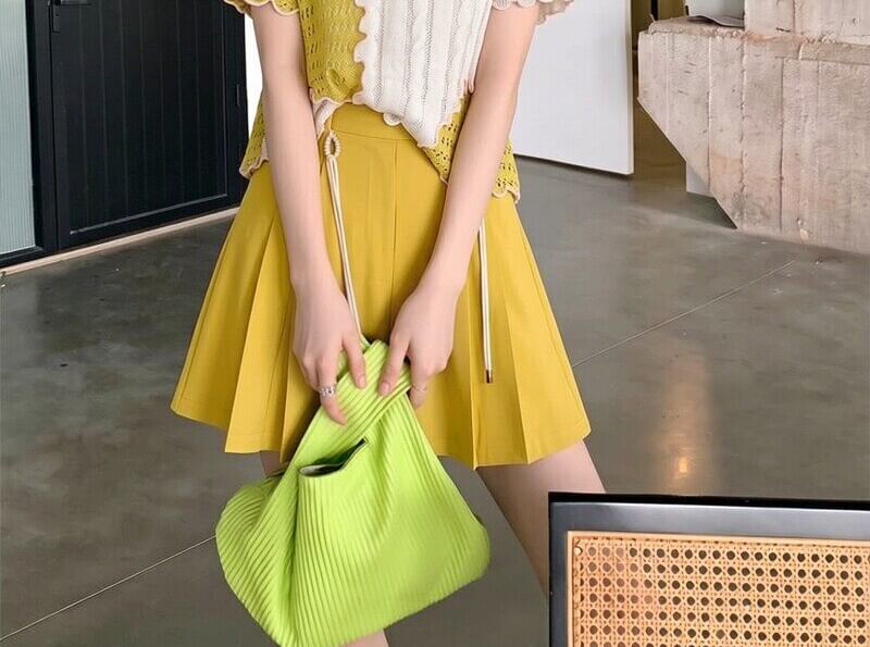 Perforated Knit Top and Pleated Skort Set