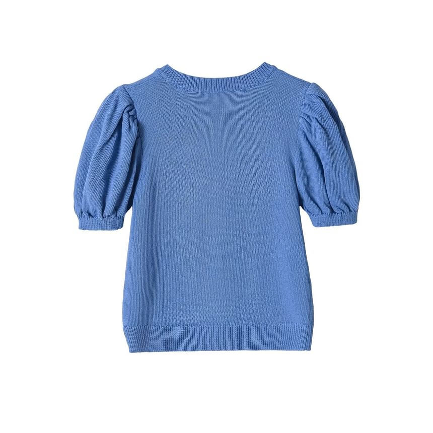 Crewneck Button-Up Knit Tee - Short Sleeve