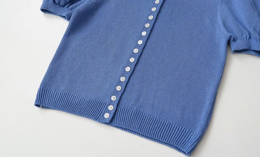 Crewneck Button-Up Knit Tee - Short Sleeve