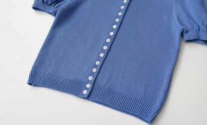 Crewneck Button-Up Knit Tee - Short Sleeve