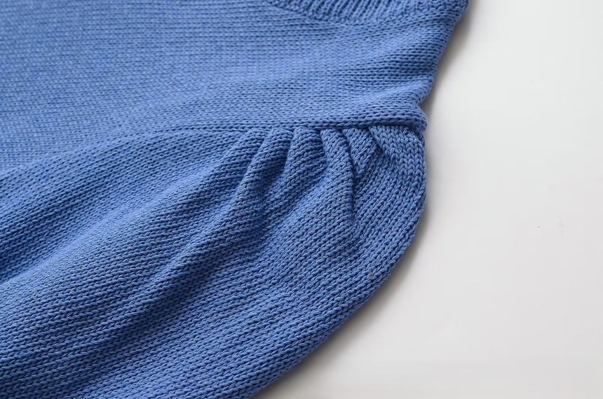 Crewneck Button-Up Knit Tee - Short Sleeve