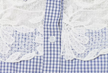 Gingham Check Lace Panel Shirt - Sleeveless