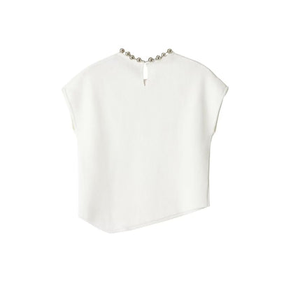 Asymmetrical Beaded Crop Knit Top - Sleeveless