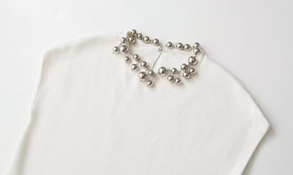 Asymmetrical Beaded Crop Knit Top - Sleeveless