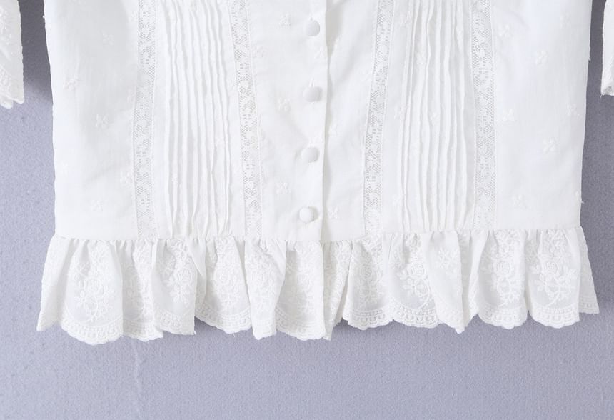 Frill Trim Scoop Neck Crop Top - Short Sleeve
