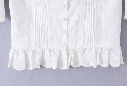 Frill Trim Scoop Neck Crop Top - Short Sleeve