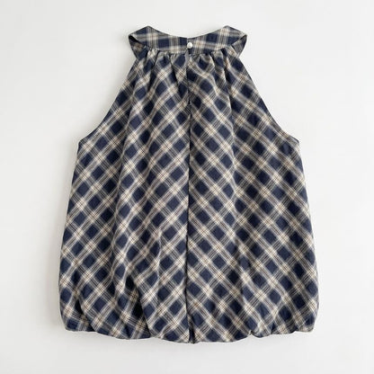 Plaid Halter Neck Bubble Hem Top