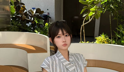 Asymmetric Plaid Button-Up Blouse - Collared