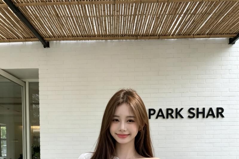 Off-Shoulder Lace Panel Crop Tee - Short Sleeve
