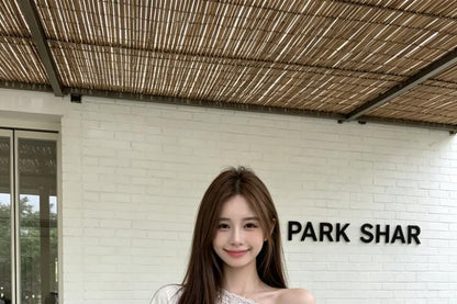 Off-Shoulder Lace Panel Crop Tee - Short Sleeve