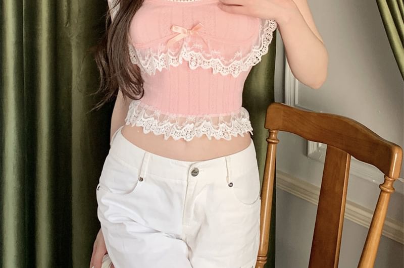 Slim Fit Lace Panel Crop Camisole