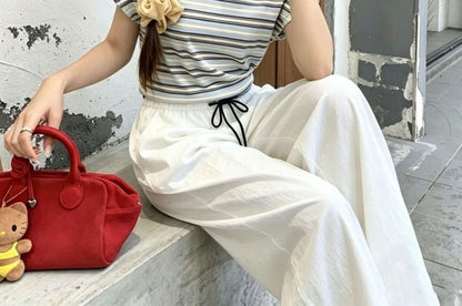 Cold Shoulder Striped Crop Tee - Mock Two Piece