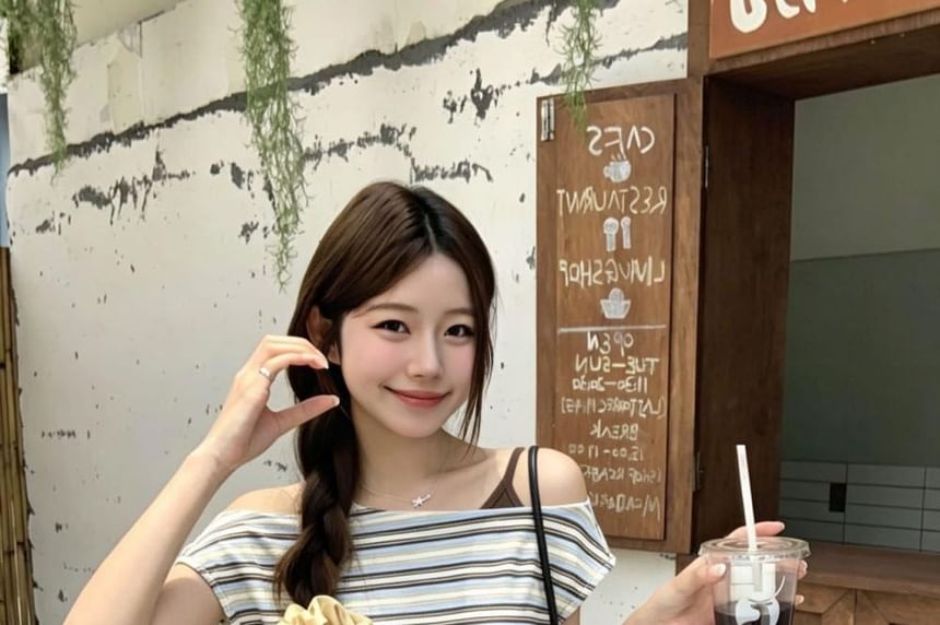 Cold Shoulder Striped Crop Tee - Mock Two Piece