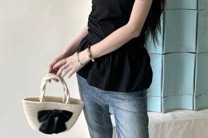 Ruched Peplum Tube Top - Plain