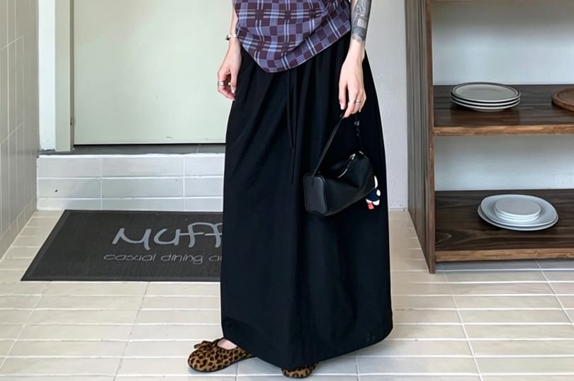Drawstring Plaid Tube Top