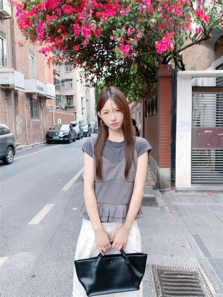 Ruffle Hem Camisole & Crew Neck Tee Set