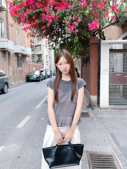 Ruffle Hem Camisole & Crew Neck Tee Set