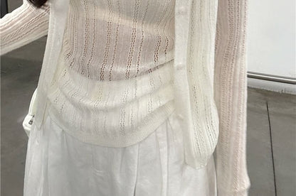 Lace Trim Camisole & Ribbed Cardigan Set
