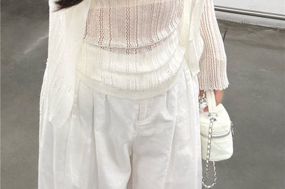 Lace Trim Camisole & Ribbed Cardigan Set