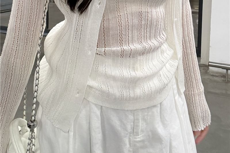 Lace Trim Camisole & Ribbed Cardigan Set