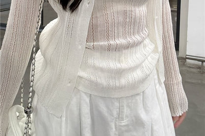 Lace Trim Camisole & Ribbed Cardigan Set