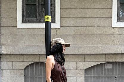 V-Neck Sleeveless Open Back Plain Top