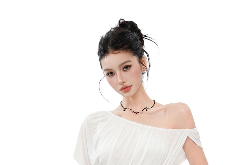Mock Two-Piece Asymmetrical Off-Shoulder Crop Top