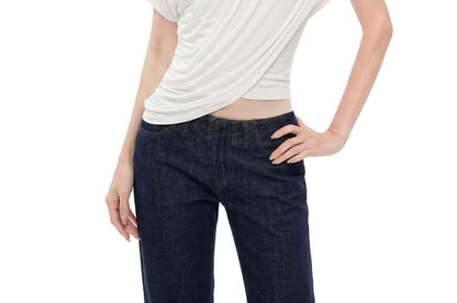 Mock Two-Piece Asymmetrical Off-Shoulder Crop Top