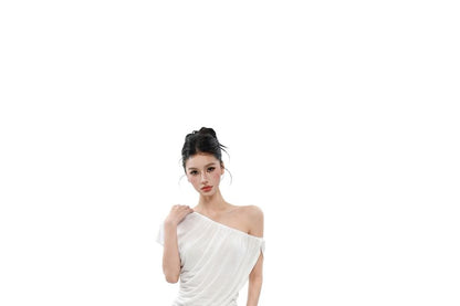 Mock Two-Piece Asymmetrical Off-Shoulder Crop Top