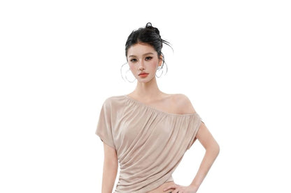 Mock Two-Piece Asymmetrical Off-Shoulder Crop Top