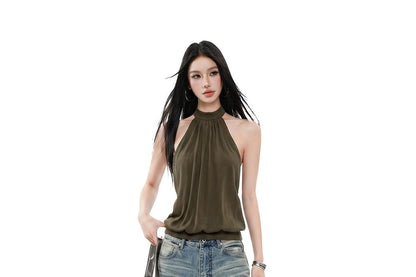 Halter Neck Plain Crop Top