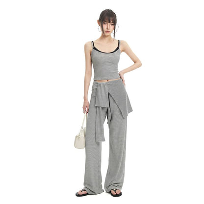 Striped Crop Camisole & Relaxed Drawstring Straight Leg Pants