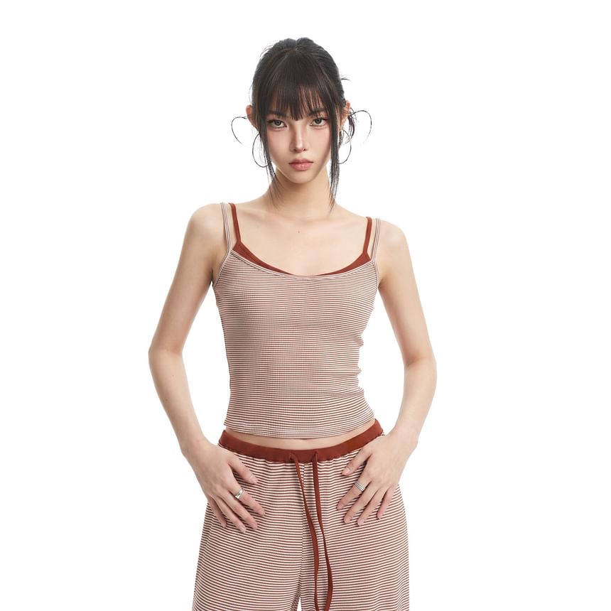Striped Crop Camisole & Relaxed Drawstring Straight Leg Pants