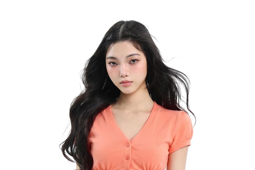 V-Neck Button-Up Crop Top & Two Tone Maxi A-Line Skirt