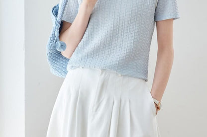 Crew Neck Contrast Trim Knit Top