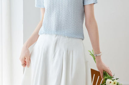 Crew Neck Contrast Trim Knit Top