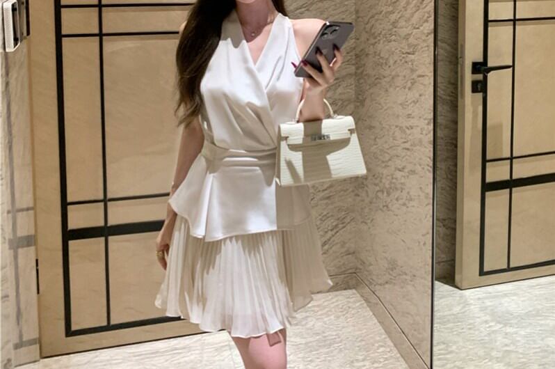 Halter Wrap Blouse & Pleated Mini Skirt Set
