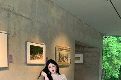 Chiffon Blouse & Midi A-Line Skirt Set - Puff Sleeve